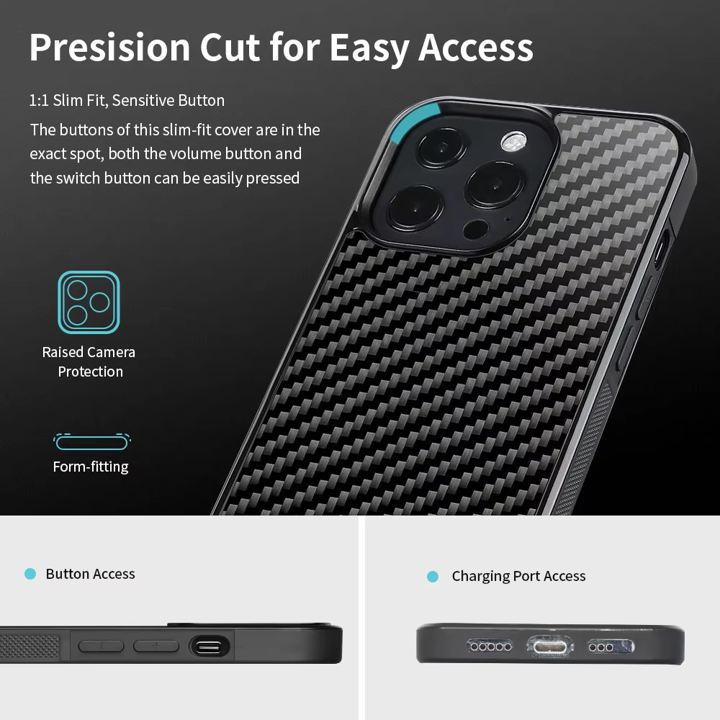 Gloss Carbon & Forged Carbon Fibre Anti-fall Phone Case for iPhone 12 / 13 / 14 / 15 / 16