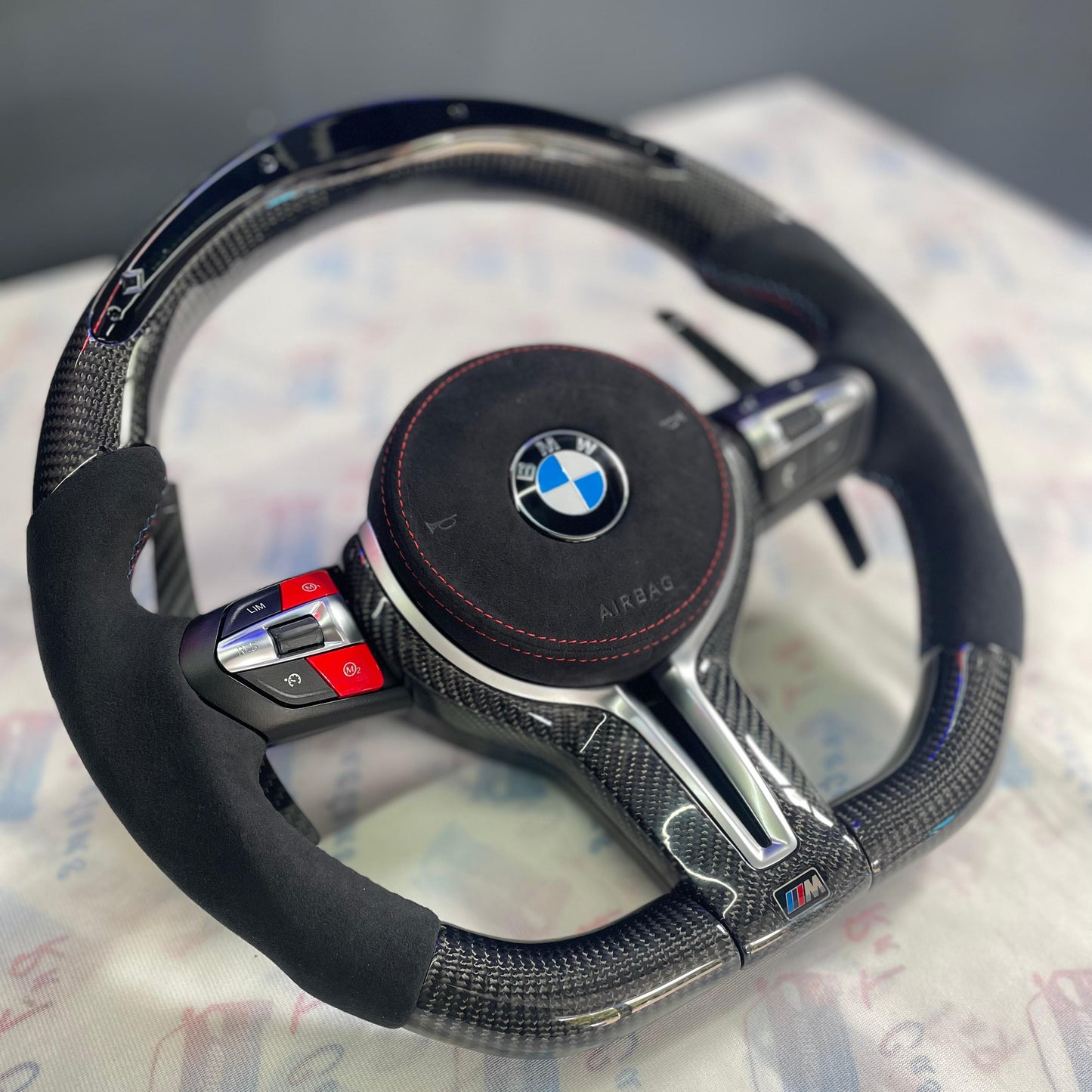 BMW CARBON FIBRE STEERING WHEEL ALCANTARA AIRBAG COVER