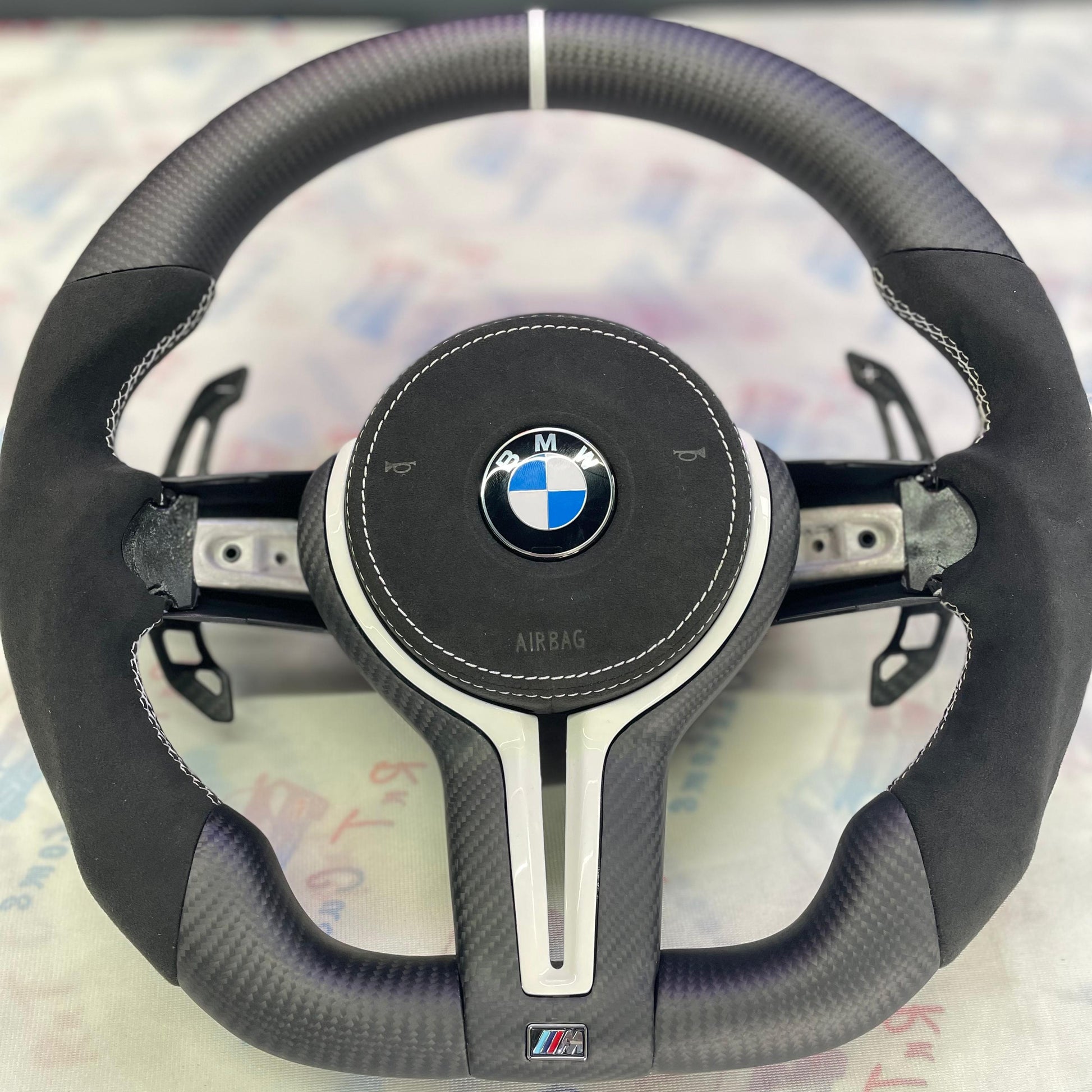 BMW MATTE CARBON FIBRE STEERING WHEEL ALCANTARA AIRBAG COVER