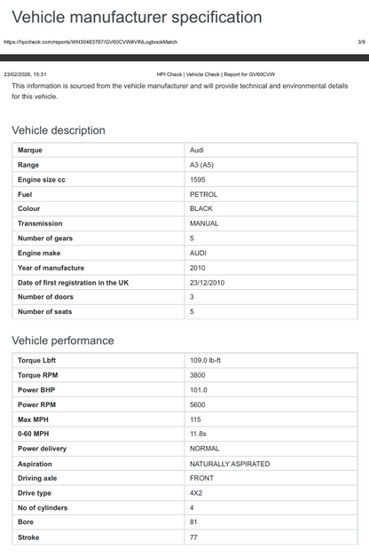 Audi A3 1.6 Technik MPI - Black